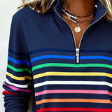 Women's Striped Mock Neck Quarter-Zip Knit Pullover