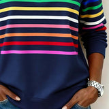 Women's Striped Mock Neck Quarter-Zip Knit Pullover