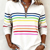 Women's Striped Mock Neck Quarter-Zip Knit Pullover