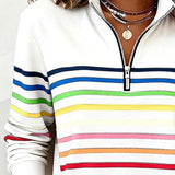 Women's Striped Mock Neck Quarter-Zip Knit Pullover