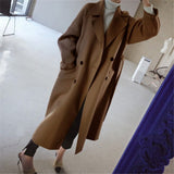Women's Longline Double-Breasted Belted Wool Coat