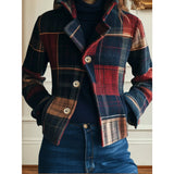 Women's Plaid Cropped Jacket with Side Pockets