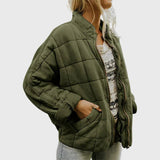 Oversized Quilted Zip-Up Jacket with Stand Collar