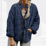 Oversized Quilted Zip-Up Jacket with Stand Collar