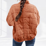 Oversized Quilted Zip-Up Jacket with Stand Collar