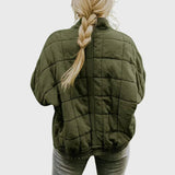 Oversized Quilted Zip-Up Jacket with Stand Collar