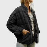 Oversized Quilted Zip-Up Jacket with Stand Collar