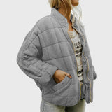 Oversized Quilted Zip-Up Jacket with Stand Collar
