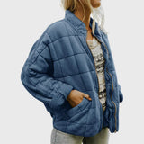 Oversized Quilted Zip-Up Jacket with Stand Collar