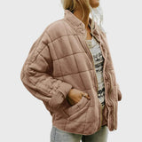 Oversized Quilted Zip-Up Jacket with Stand Collar