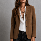 Tailored Suede Button-Front Blazer with Patch Pockets