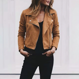 Cropped Suede Moto Jacket with Asymmetric Zip