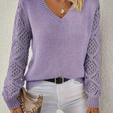 Women's V-Neck Crochet Sleeve Knit Sweater
