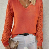 Women's V-Neck Crochet Sleeve Knit Sweater