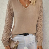 Women's V-Neck Crochet Sleeve Knit Sweater