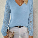 Women's V-Neck Crochet Sleeve Knit Sweater