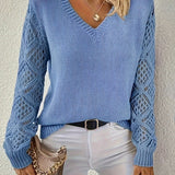 Women's V-Neck Crochet Sleeve Knit Sweater