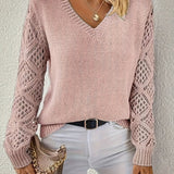 Women's V-Neck Crochet Sleeve Knit Sweater