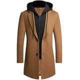 Men's Hooded Long Button Coat